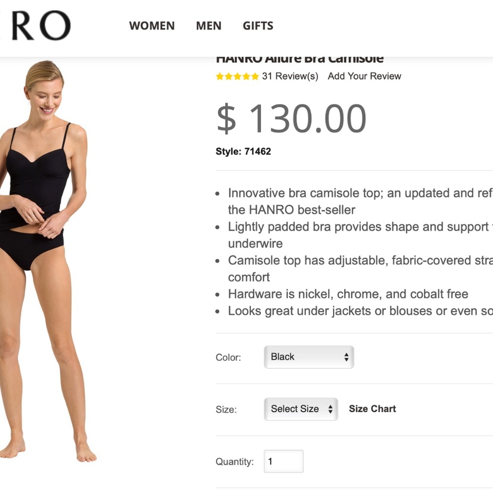 Hanro Camisole with built in padded bra